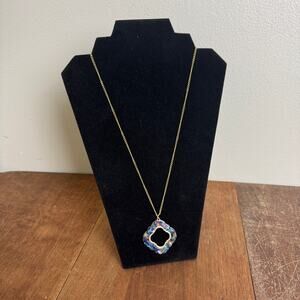 Blue Resin Gold Tone Large Pendant Chain Necklace 23 inch magnetic Closure‎